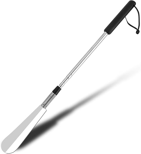 Extendable Shoe Horn, Premium Stainless Steel Adjustable Handle Shoe Lifter with Long Handle